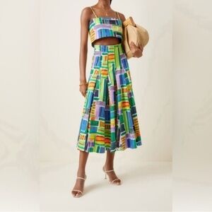 Alexis Velleta Pleated Printed Stretch-Cotton Midi Skirt